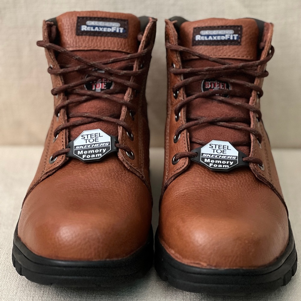 Brand new steel toe Skechers brown workboots NWT
